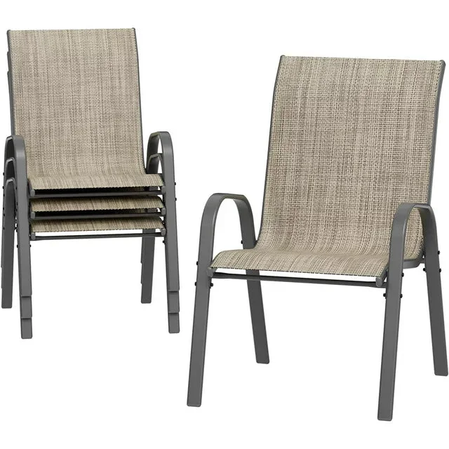 ELPOSUN Patio Chairs Set of 4, Outdoor Stackable Dining Chairs for All Weather, Breathable Garden Outdoor Furniture for Backyard Deck,Grey & White