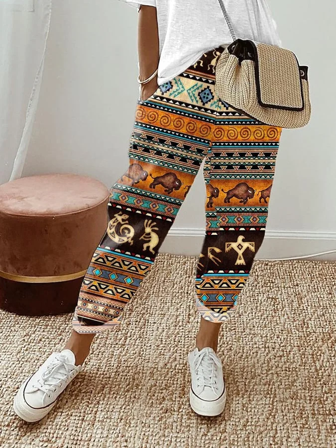 Women'S Ethnic Printed Lace-Up Loose Casual Pants