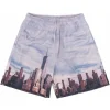 Unisex Mesh City Skyline Print Athletic Shorts by Inlyline