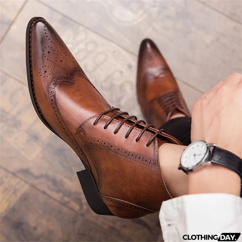 Men's Split Leather Pointed Toe Ankle Boots