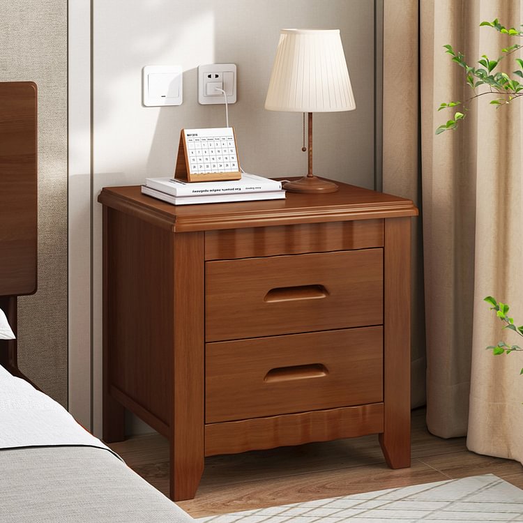solid wood double drawer bedside table
