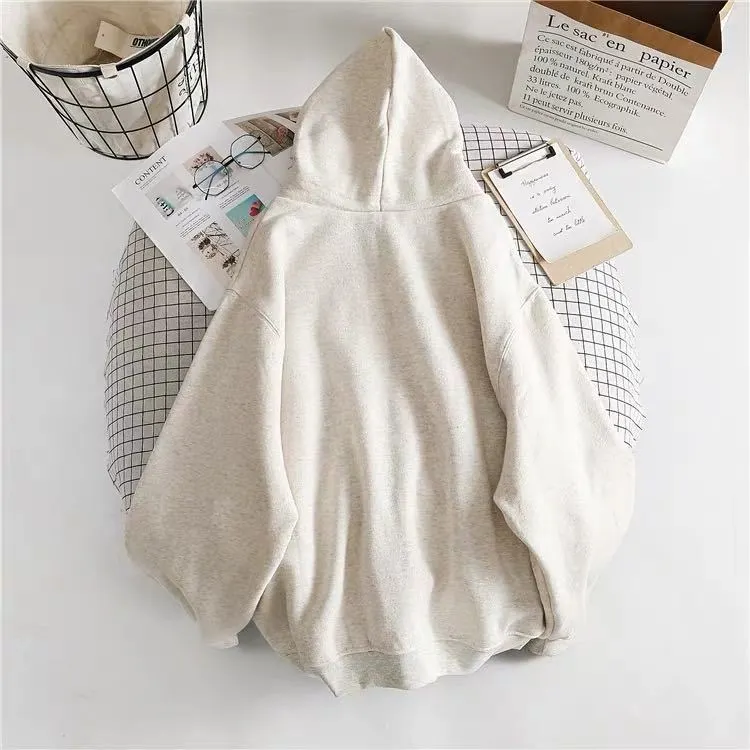 Zip-up Hoodie Women Loose Plus Velvet sweatshirt Pockets Letter Casual Oversized Harajuku Streetwear Womens tops clothes Trendy