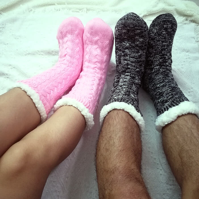 Mens Slipper Socks Fleecelined Knitted Cabin Socks with Grippers