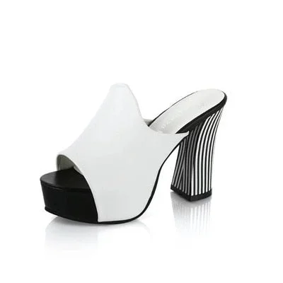 Summer Sexy Women Elegant Red High Heel Sandals Peep Toe Platform Shoes  Zebra Chunky Heel Shoes Lady Thick Heel Fashion 34-40