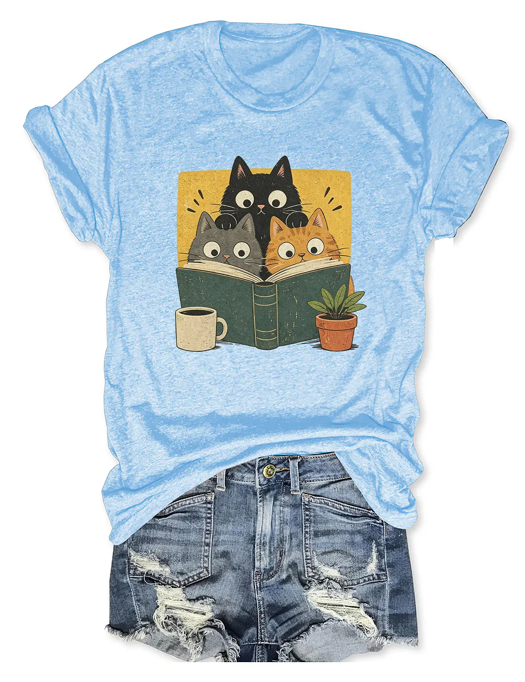 Retro Curious Reading Cats T-shirt