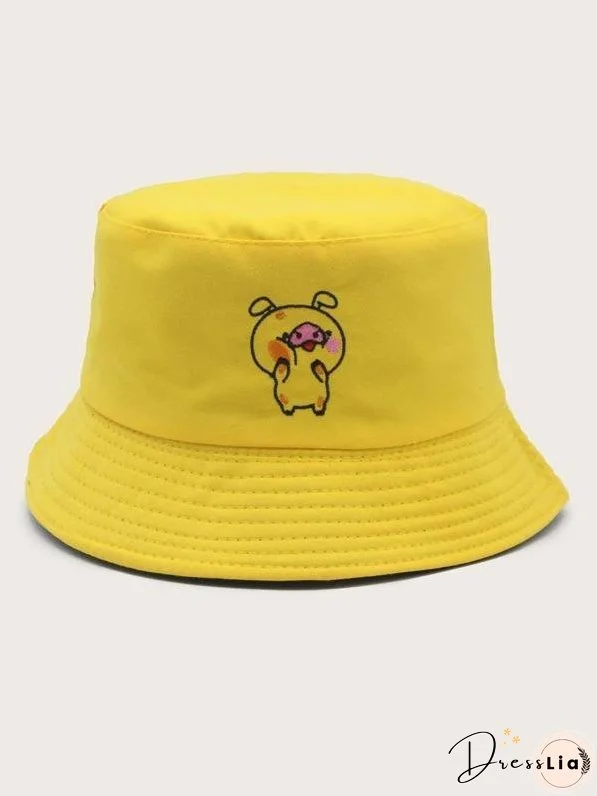 Pig Embroidery Bucket Hat for Women