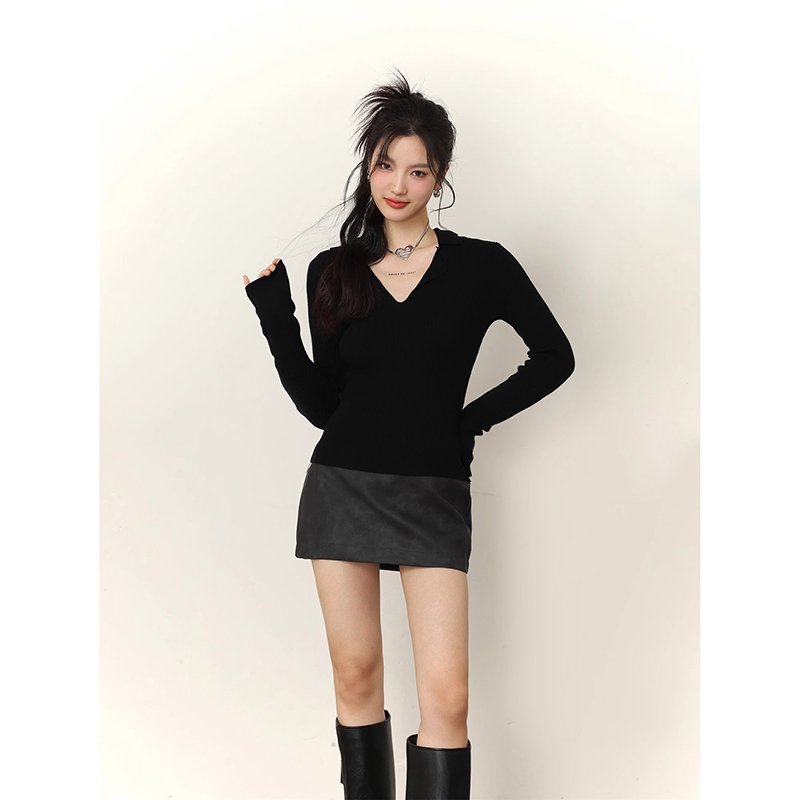 Women Knit Sweater V-Neck Soft Glutinous Pullover Tops Solid Color Bottoming Casual Knitted Autumn Female Sweater