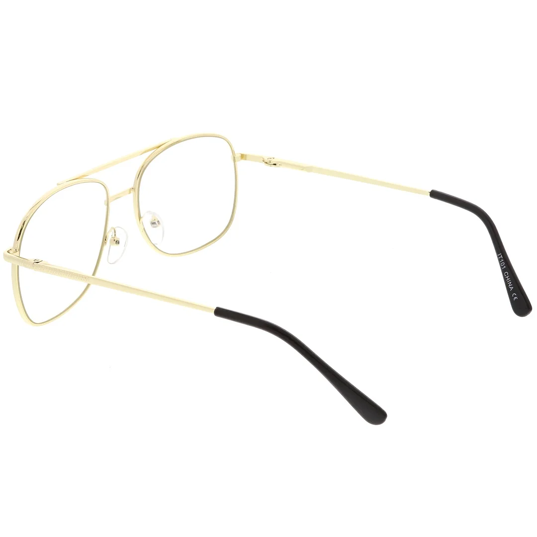 Classic Metal Aviator Glasses Double Crossbar Square Clear Lens 55mm