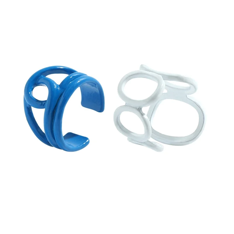 Dvacaman 2021 New Trendy Colorful Dripping Oil Resin Rhinestone Geometric Rings Hand-Painted Open Rings for Women Party Jewelry