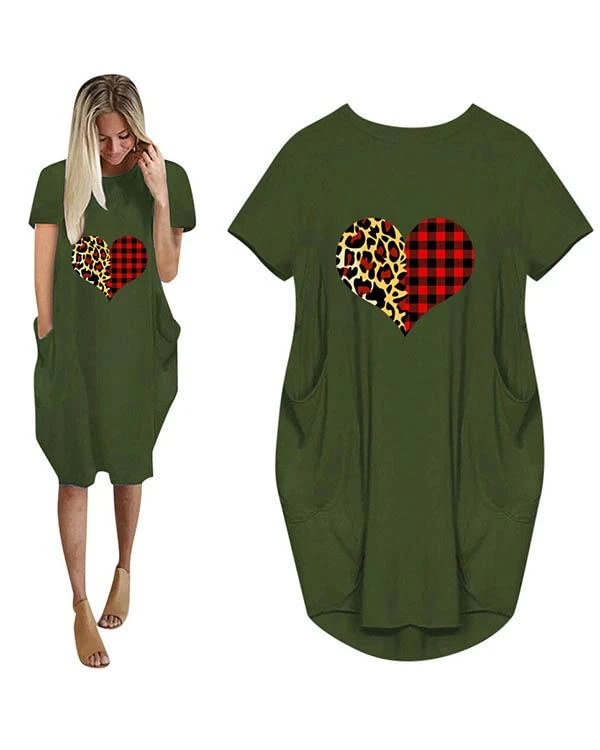 heart printed loose casual plus size short sleeve midi dress p582054