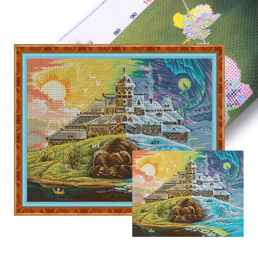 Wake-Up Bear Full 14CT Pre-stamped Canvas(59*50cm) Cross Stitch(backstitch)