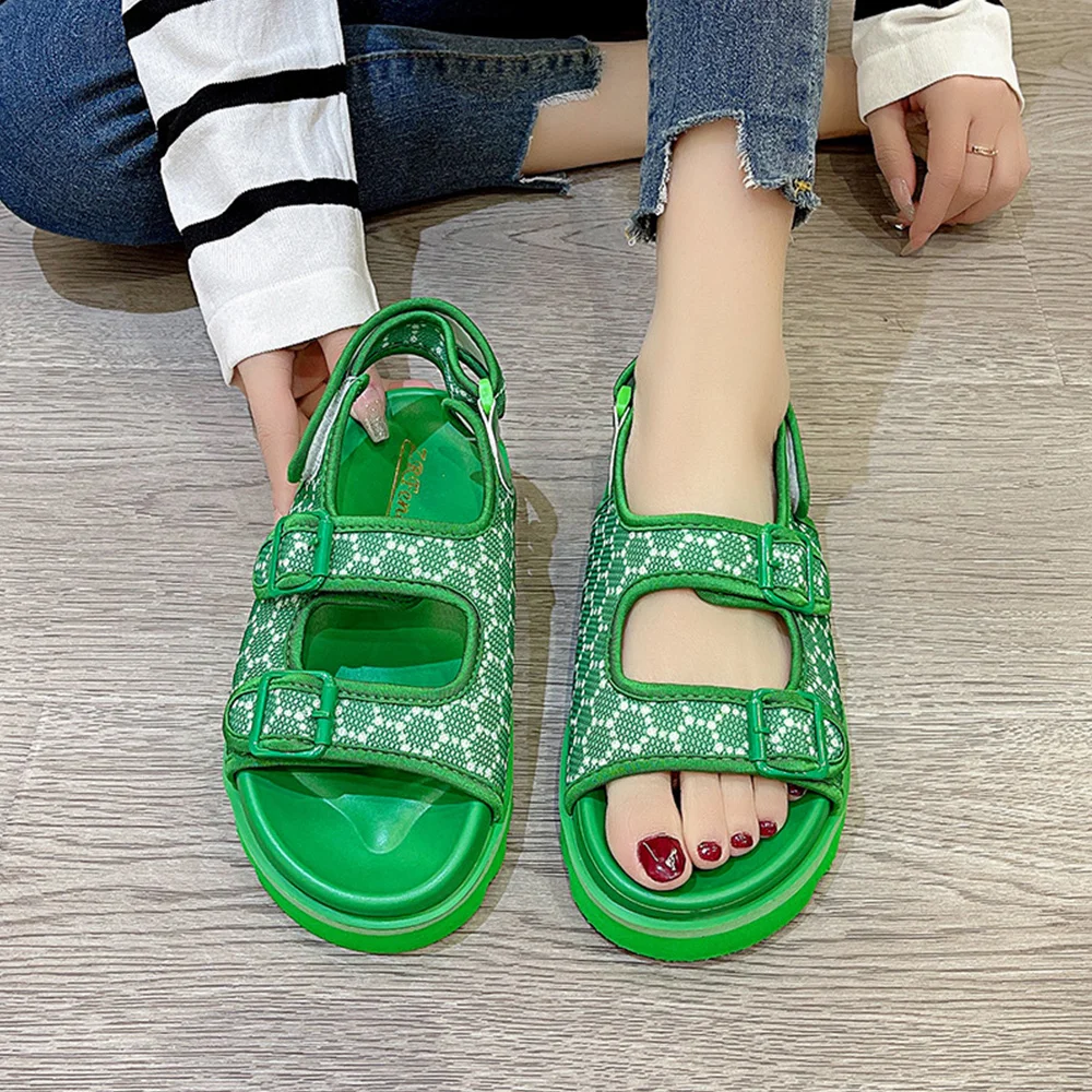 Smiledeer Summer new one-word buckle with Velcro casual sandals