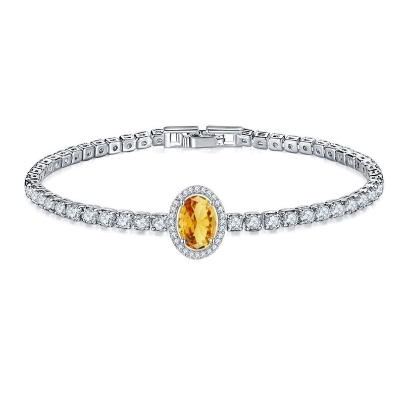 Copper Rhodium Plated Minimalist Shiny Inlay Round Water Droplets Heart Shape Zircon Tennis Bracelet