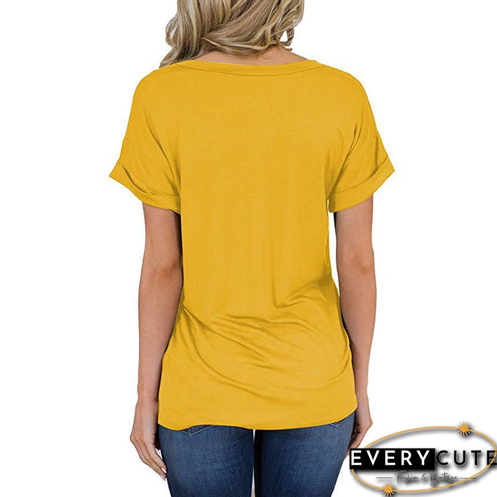 Yellow Leopard Print Pocketed Loose T Shirt