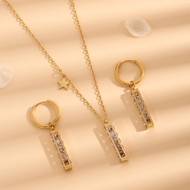 Casual Minimalist Rectangle Arylic Titanium Steel Rhinestones 18K Gold Plated Plating Inlay Earrings Necklace