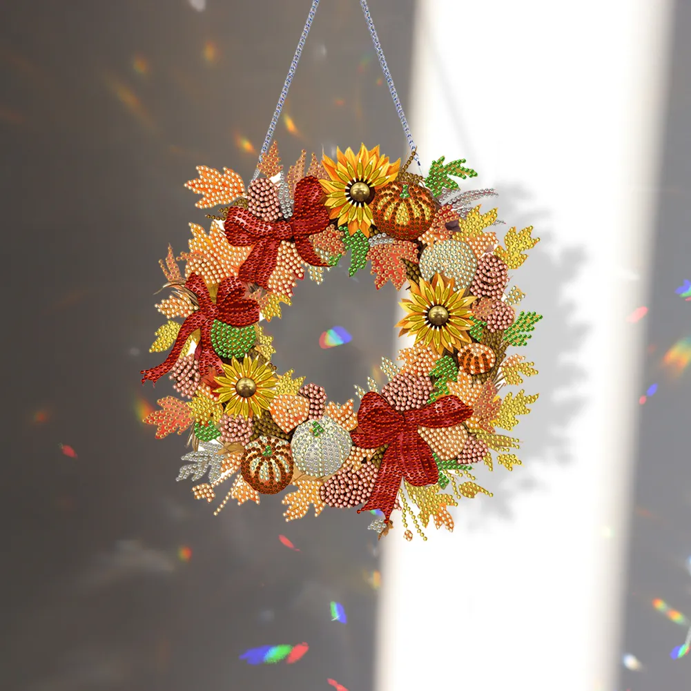 DIY Autumn Pumpkin Acrylic Single Side Special Shaped Diamond Painting Wreath Ornament