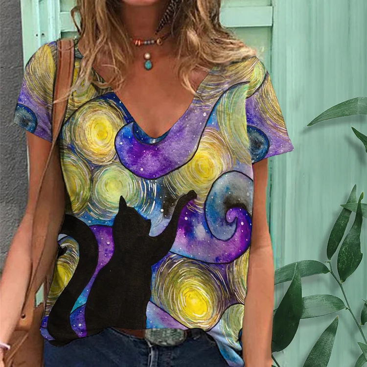 Cat Star Print T-Shirt