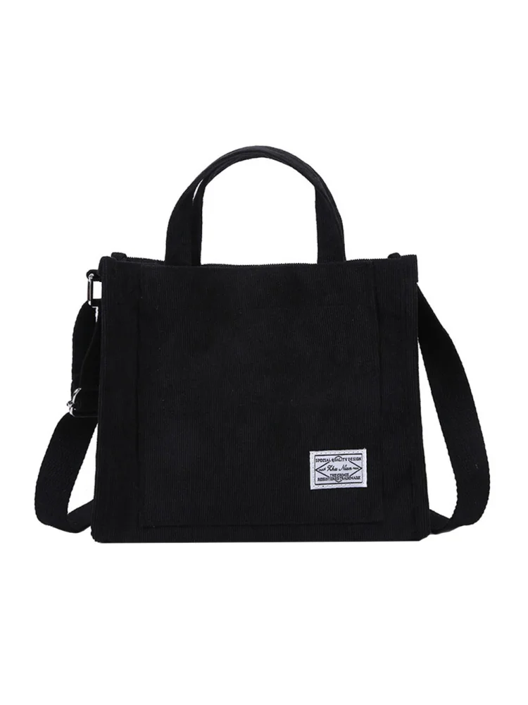 Fashion Corduroy Solid Color Crossbody Bags Women Casual Handbags (Black)