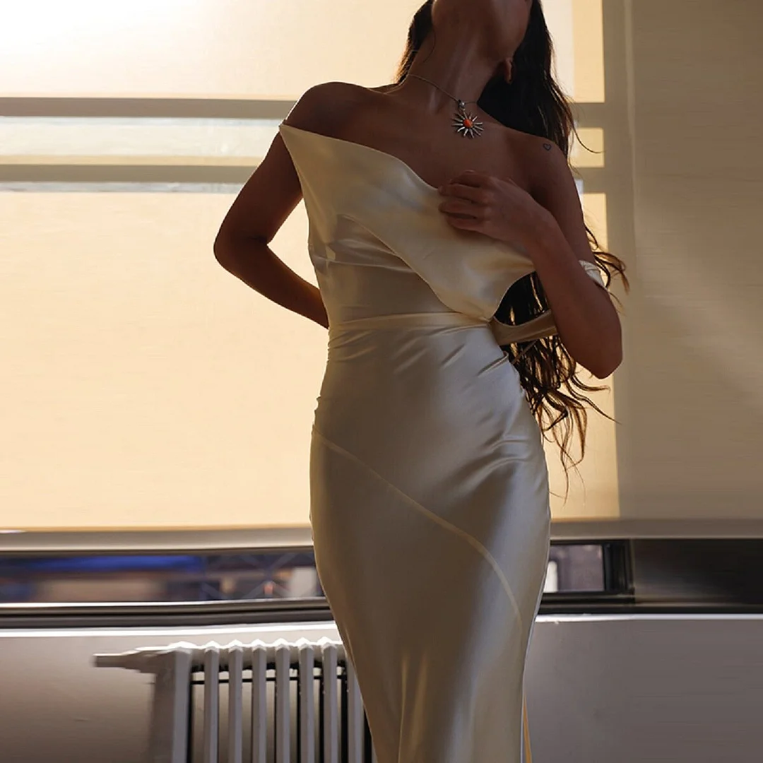 2023  Backless Satin Long Bodycon Dress Women Solid Sleeveless Draped Bandage Elegant Summer Club Party Long Dresses