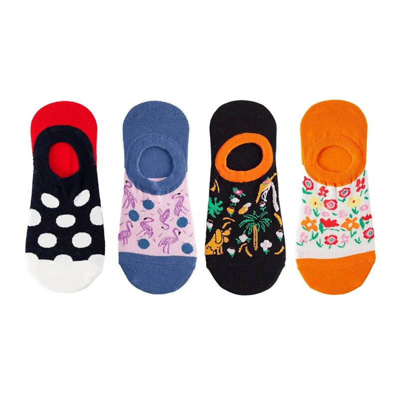 4 Pairs Fashion Summer Women Cotton Socks Cute Pack Female Sport Short Kawaii Funny Print Casual Cute School Girls Street Socks