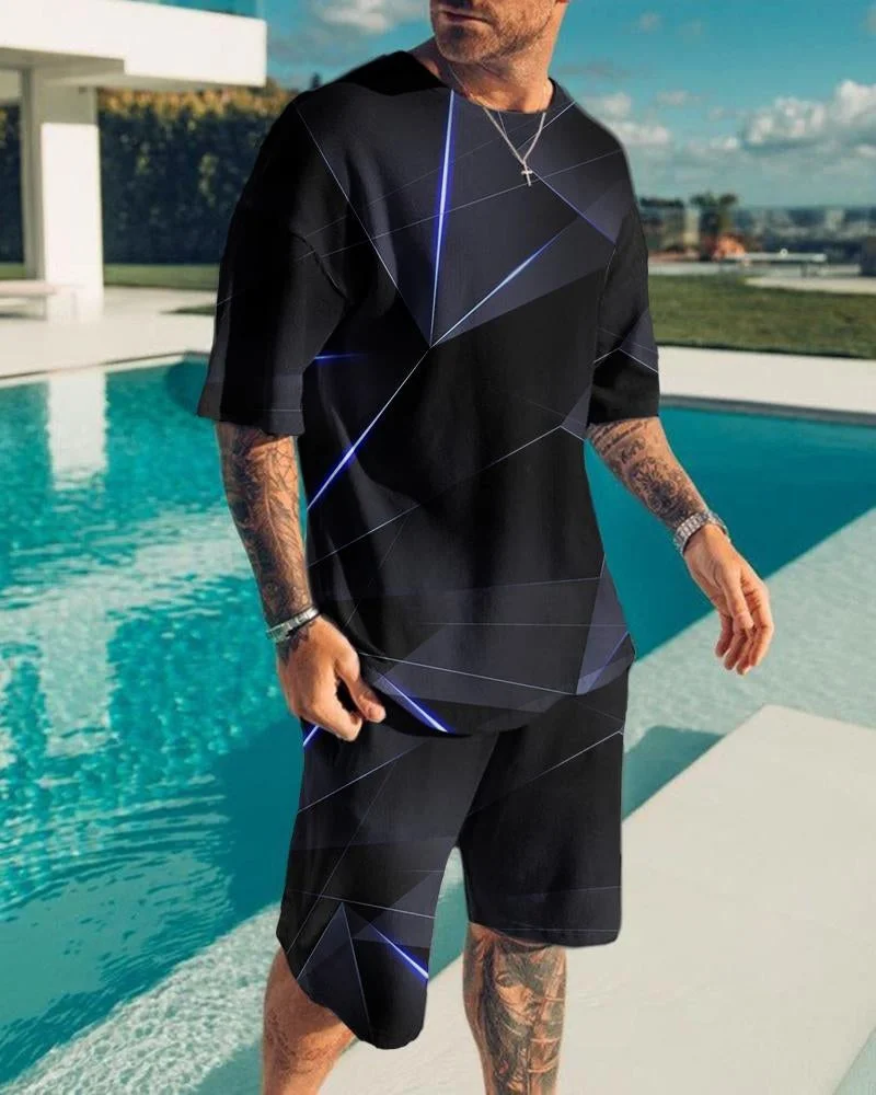 Men's Fashion Printed Shorts Suit13