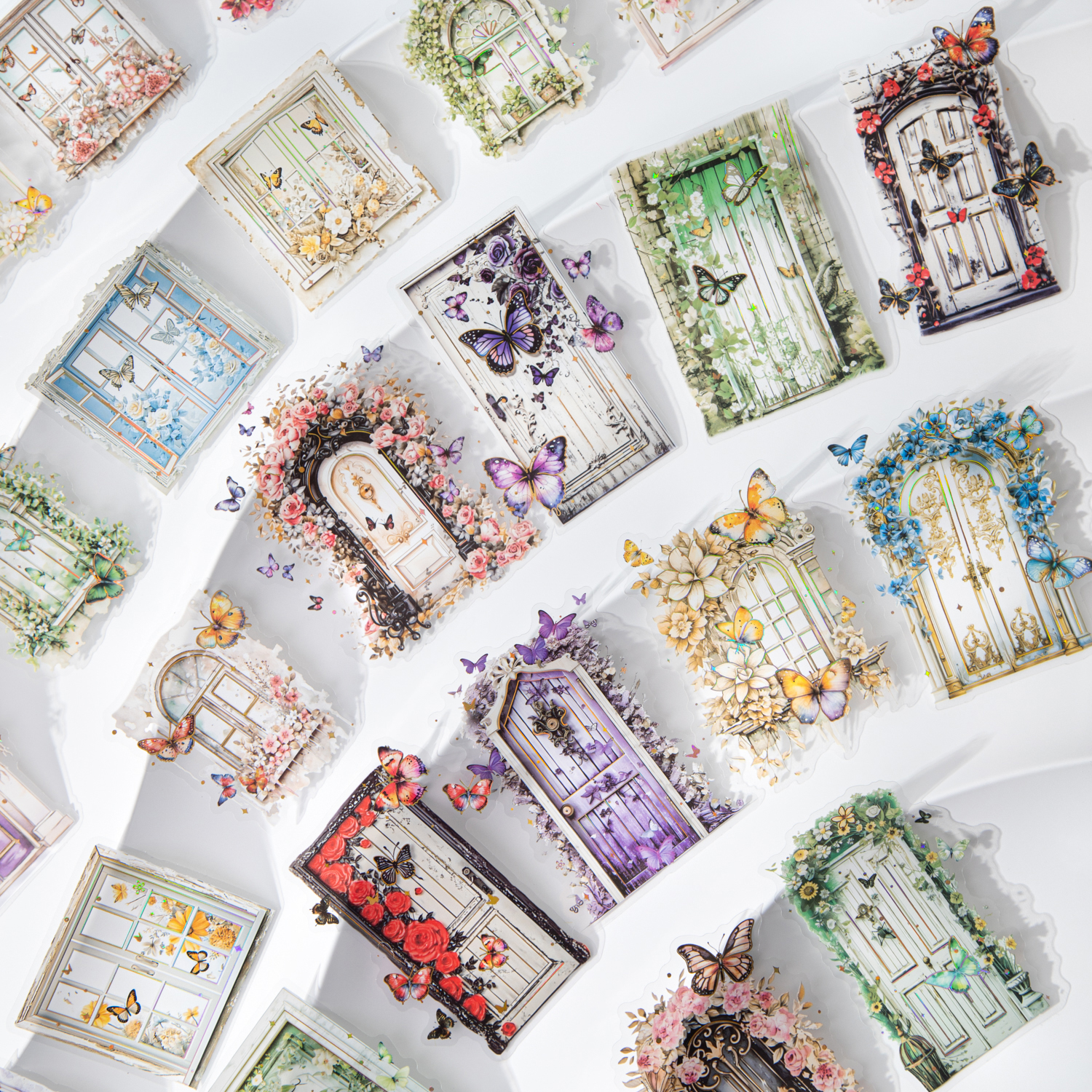 PET 스티커 - 나비 춤추는 창 시리즈 빈티지 꽃