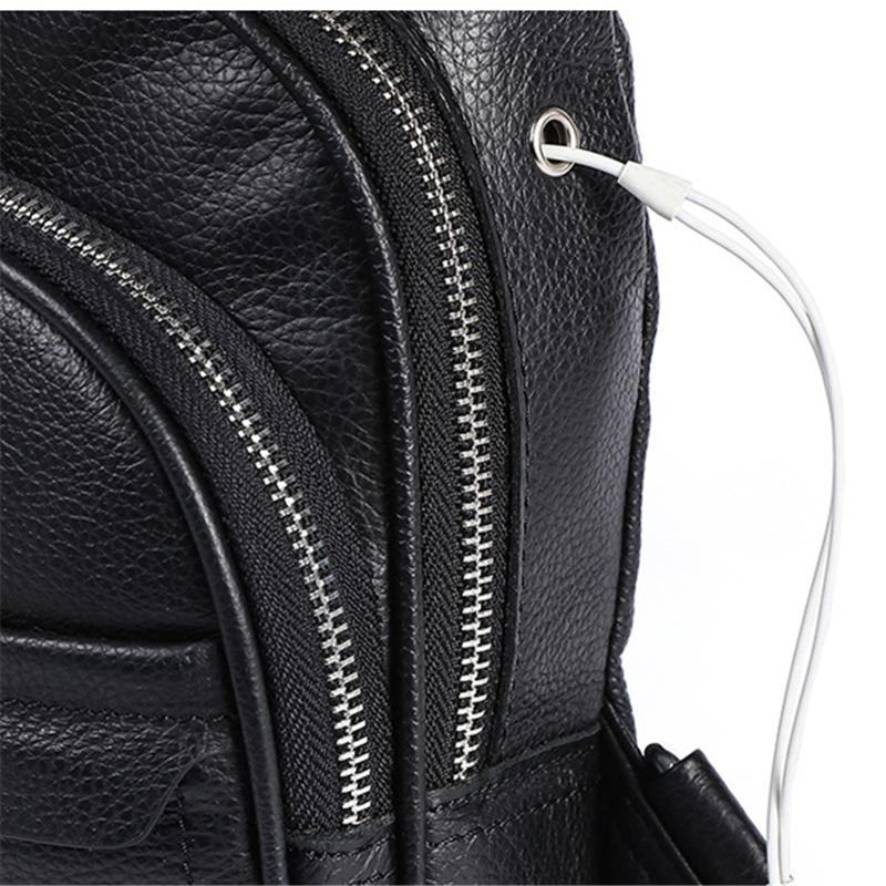 Casual Style Grain Textured Multiple Pocket Earphone Jack Adjustable Sling Strap Chest Bag