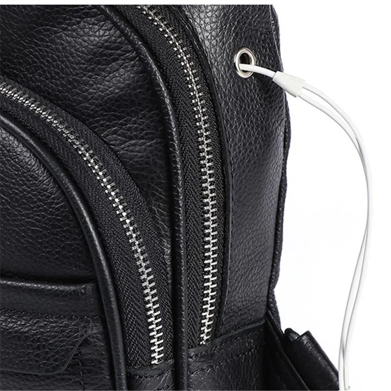 Casual Style Grain Textured Multiple Pocket Earphone Jack Adjustable Sling Strap Chest Bag