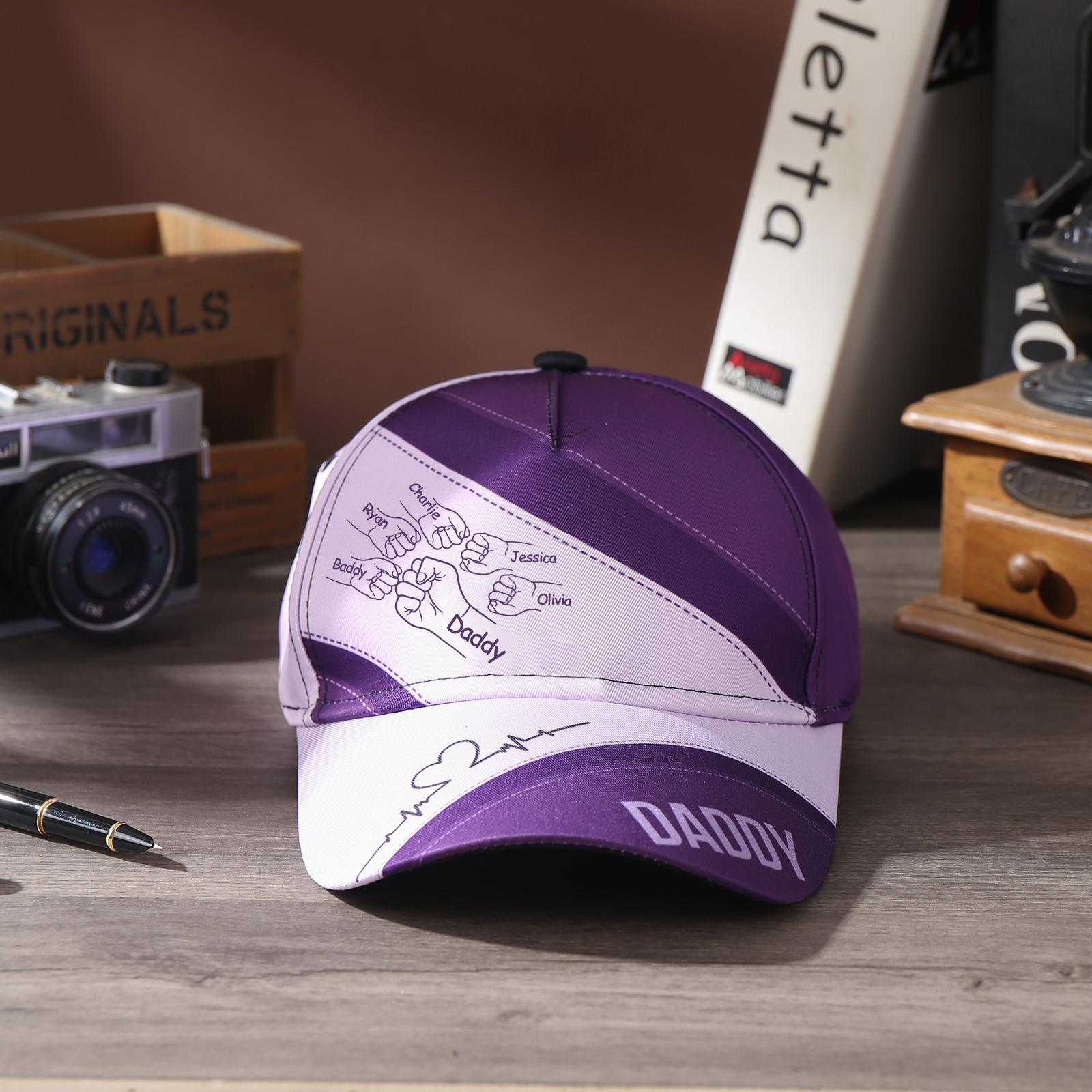 Personalised Fist Bump Classical Baseball Cap Custom 6 Names & 1 Text Snapback Adjustable Gift for Dad/Grandpa/Husband-Jessemade AU