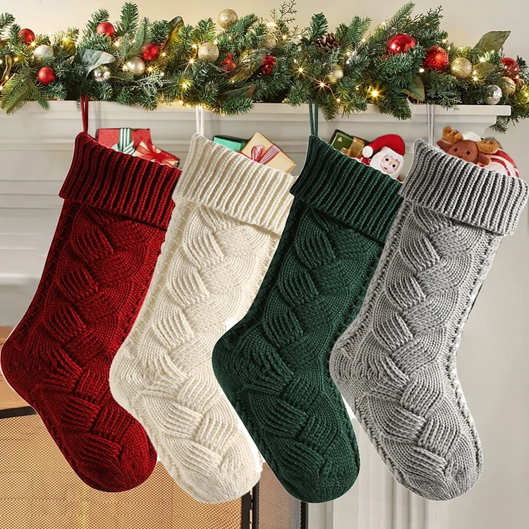 4 Pack Christmas Stockings 18 Inches New Twist Knitted Large Stocking Gifts Candy Bag Hanging Stockings Decorations for Family Holiday Christmas Party Decor