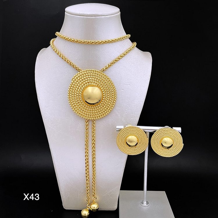 Long Necklace Round Earrings With Imitation Pearls Adjustable Pendant Necklace Wedding Party Gift