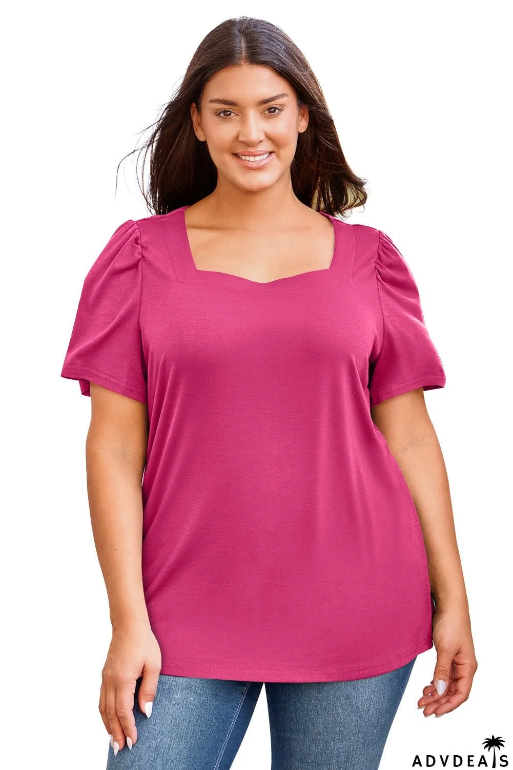 Plus Size Square Neck Puff Sleeve Tee