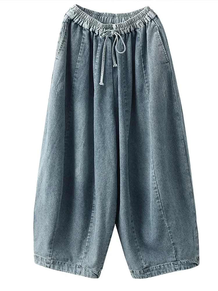 Women Spring Vintage Loose Spliced Denim Harem Pants