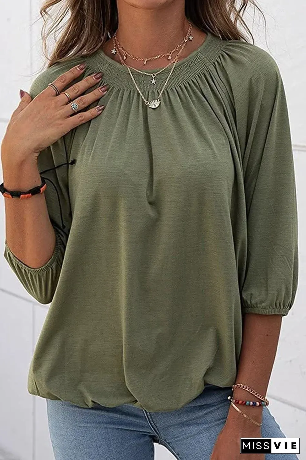 Casual Solid Split Joint O Neck Tops(7 colors)