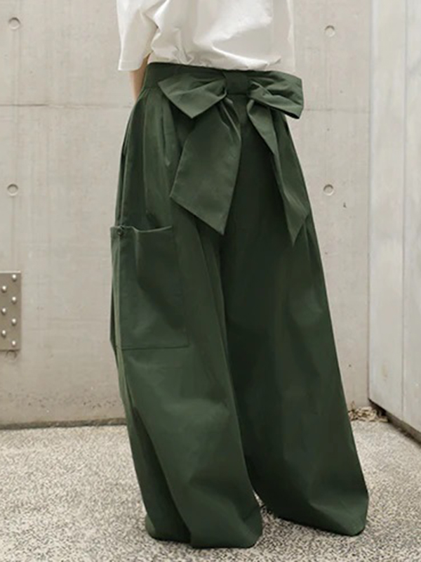 Loose Bowknot  High Waist Wide Leg Pants