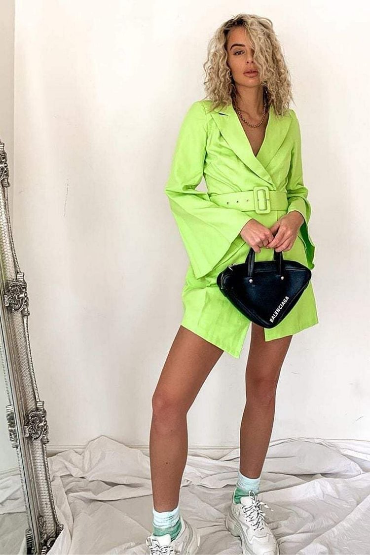 Neon Green Flared Sleeve Blazer Dress - Lillie Katch Me