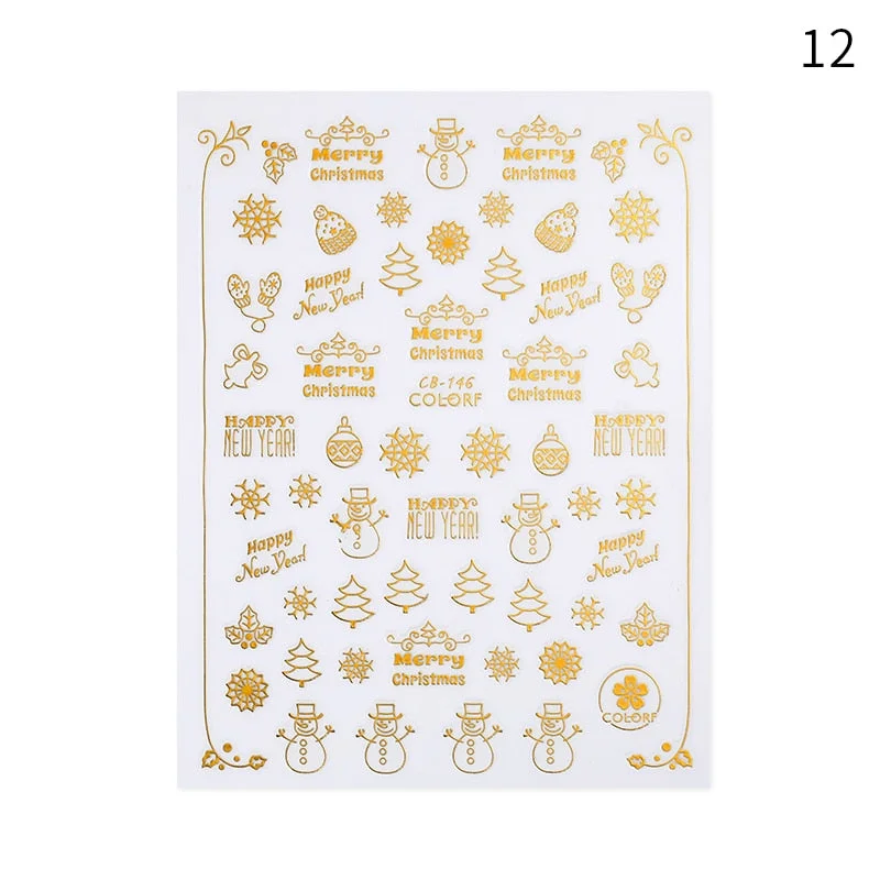 Winter Xmas 3D Nail Sticker Christmas Elk Santa Snowflake Rabbit Cartoon Slider Design Polish Nails Decals Nail Art DIY Decor-Nail Inspo