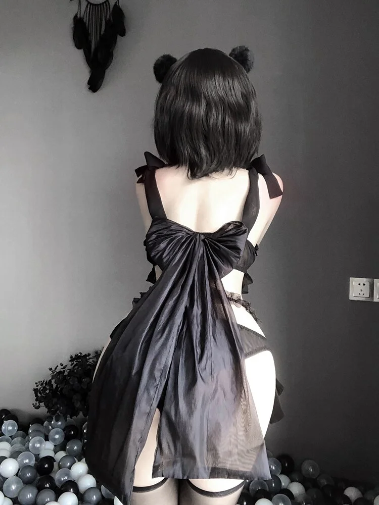 Billionm Women Mesh Kawaii Erotic Lingerie Japanese Anime Cosplay Backless Bra and Panties Set Cute Sweet Temptation Maid Costumes