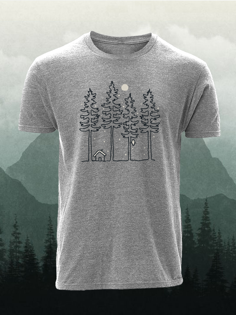 Cedar Tree Forest Quiet Snowy Night Printed Peaceful Landscape Men's T-shirt