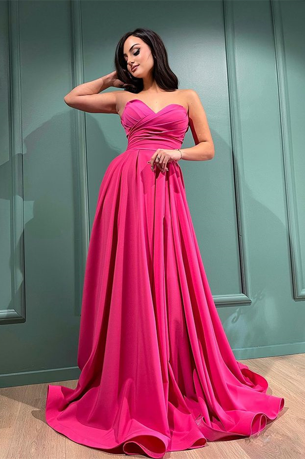 Bellasprom Fuchsia Long Prom Dress With Split Sweetheart Bellasprom