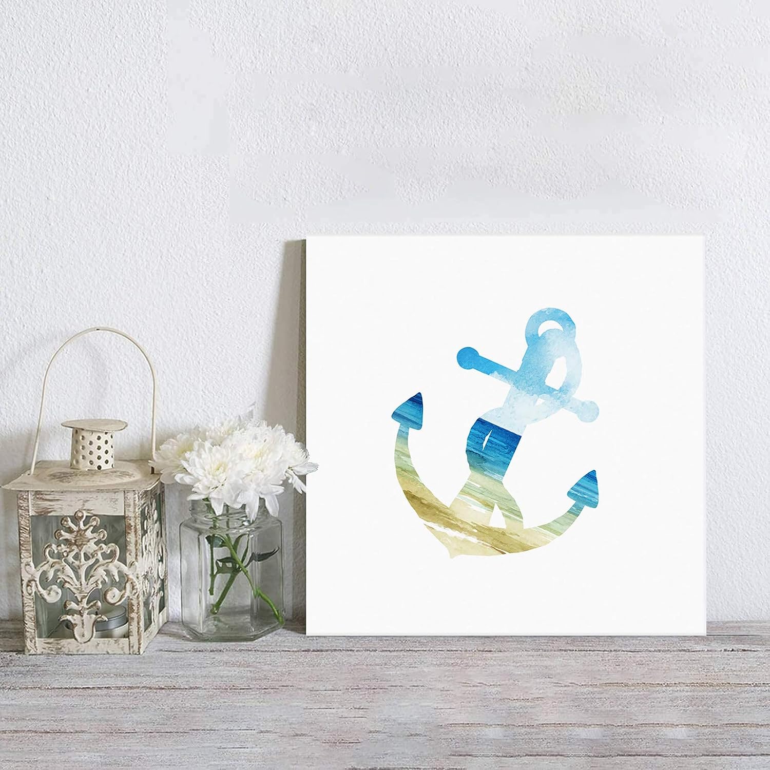 Canvas Wall Art for Living Room Beach Sea Anchor Star with Blue Sky Framed Canvas Wall Decor Artwork for Walls Hang for Bedroom and Bathroom 20x20 inch 20x20 inch