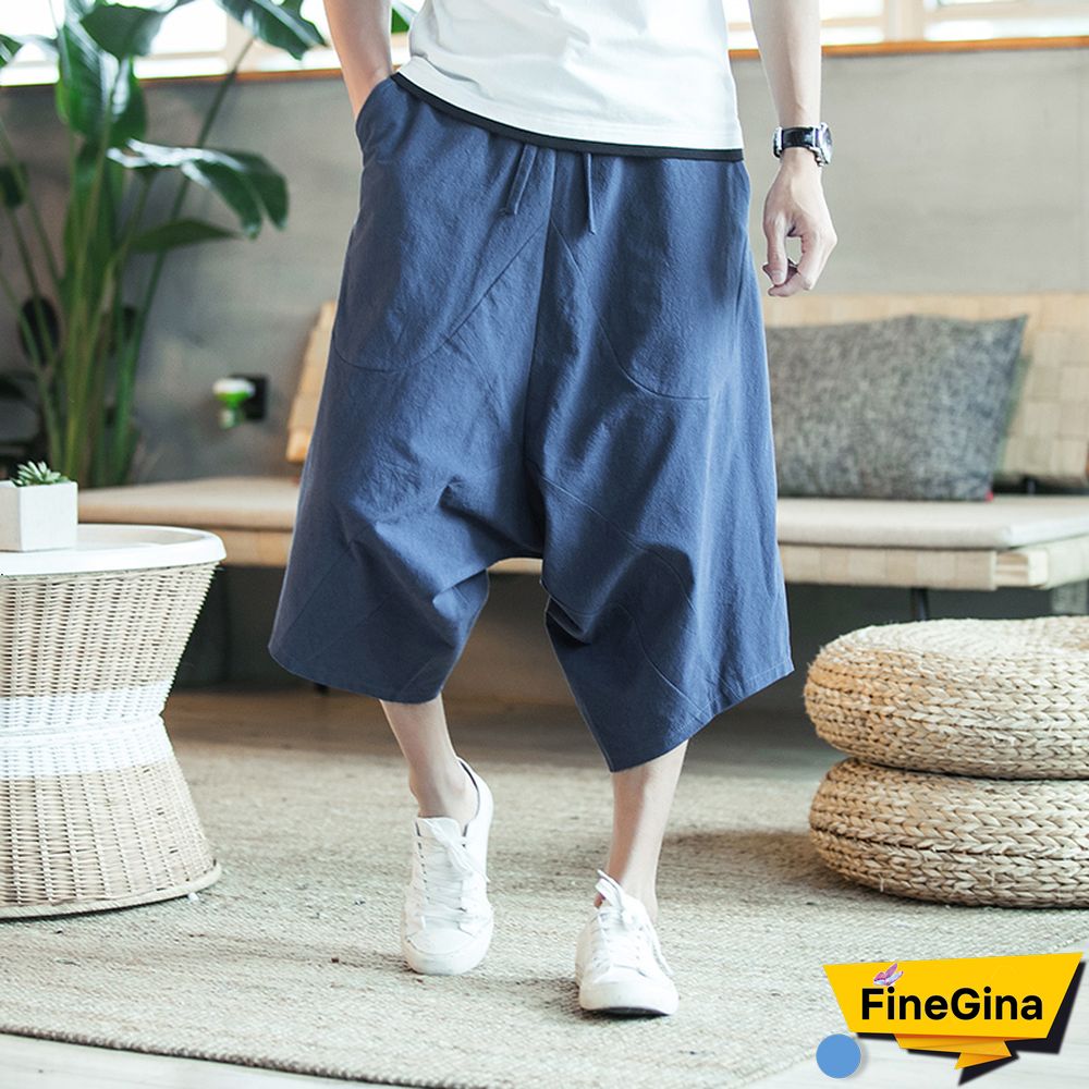 Dropshipping Men Harajuku Harem Pants Mens Summer Cotton Linen Joggers Pants Male Vintage Chinese Style Sweatpants Fashions