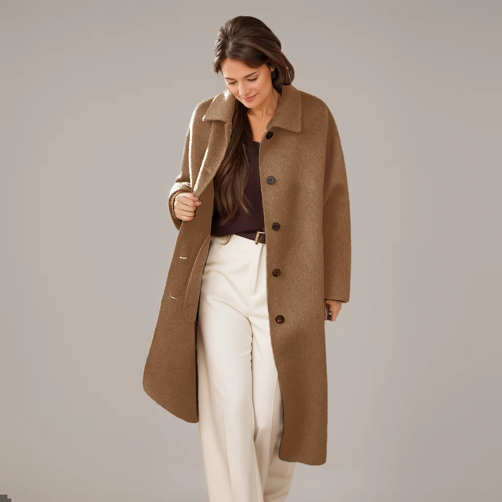 100% Camel Hair Simple Lapel Double-sided Woolen Coat with High-end Temperament REAL SILK LIFE
