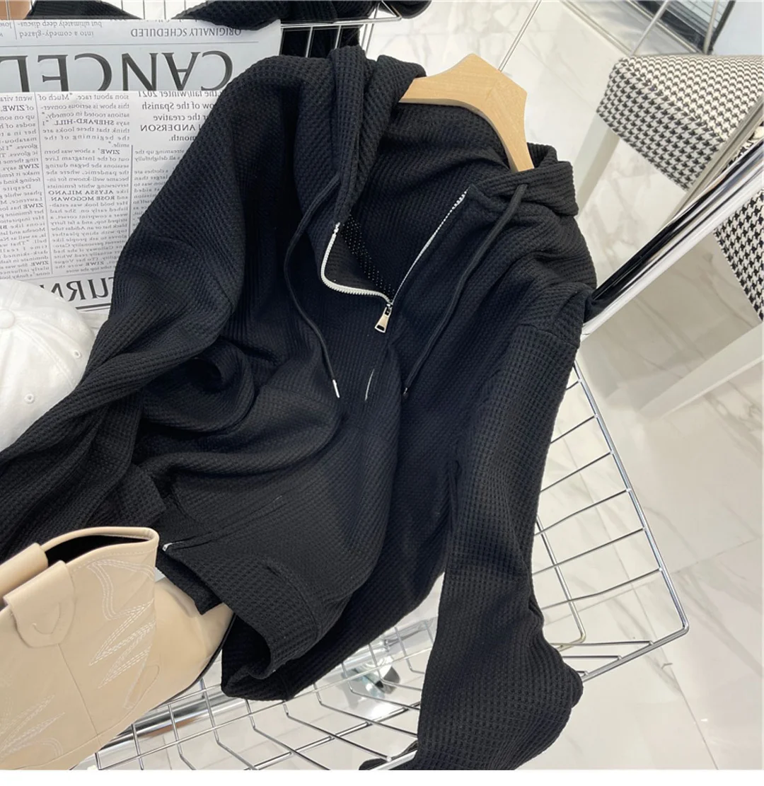 Brownm Brownm Hoodie Female Autumn New Loose Show Thin Design Sense Spring And Summer Coat Female Zipper Cardigan