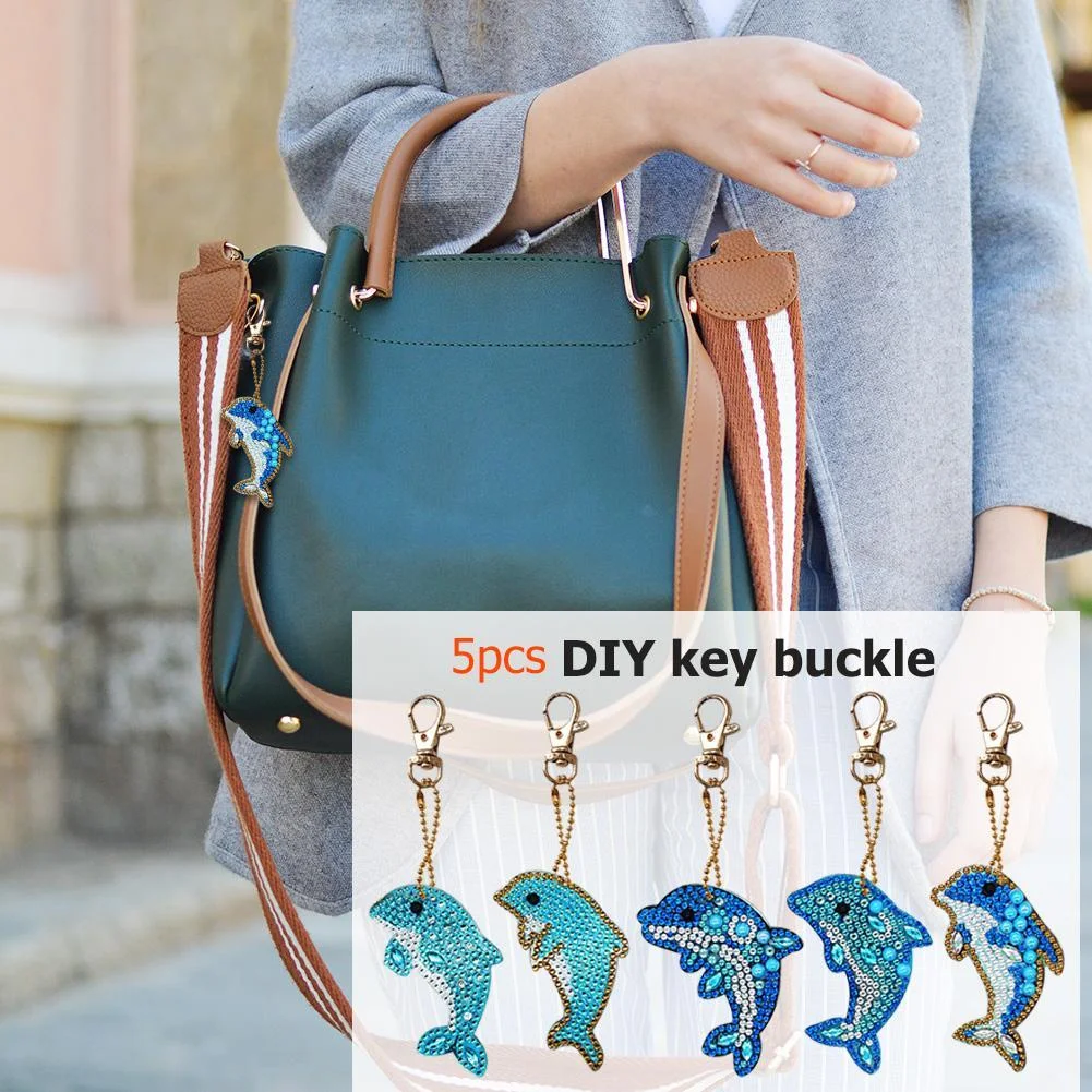 5pcs Dolphin Shape Key Chains DIY Diamond Painting Special Shape Full Drill