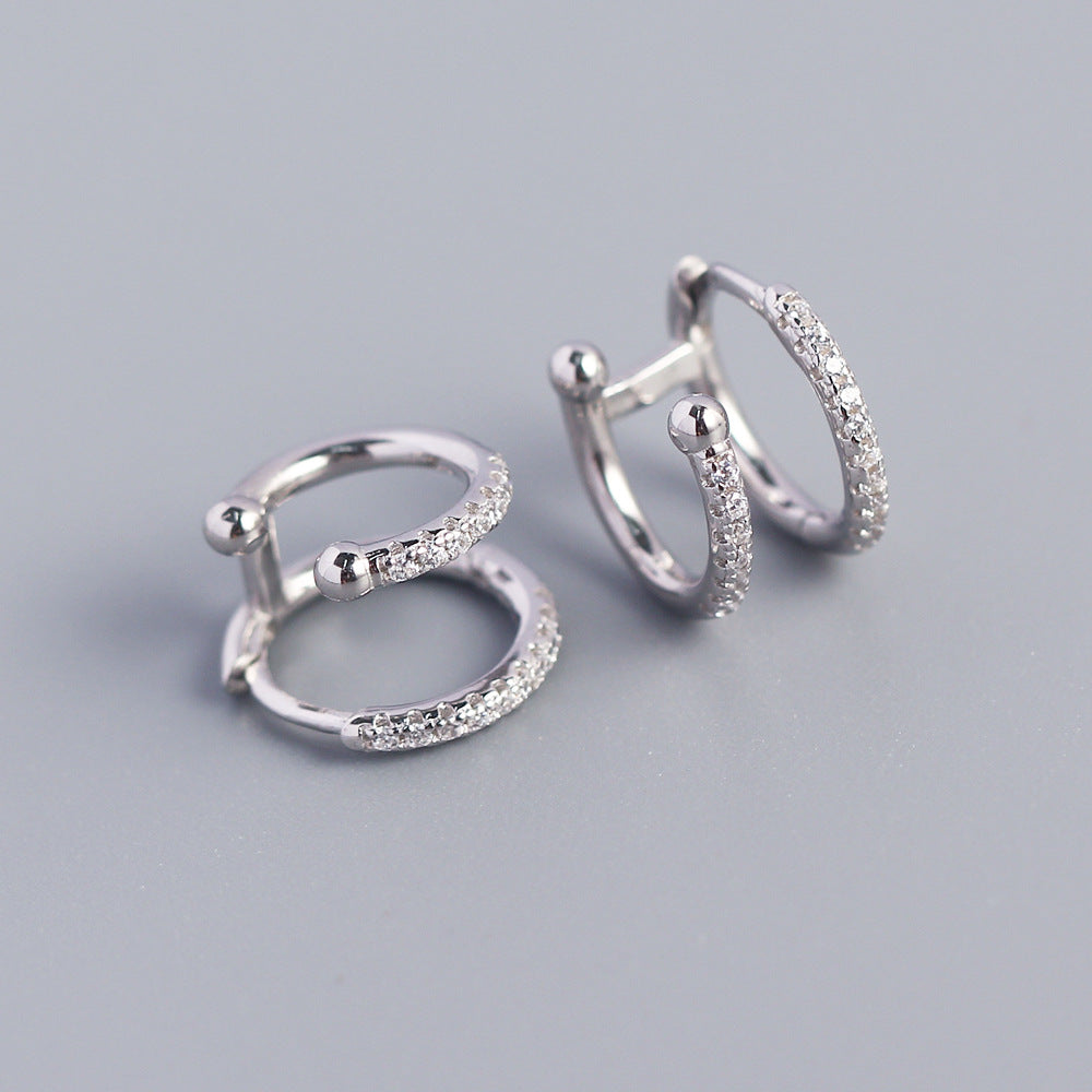 925 Sterling Silver Women Geometric Geometric Silver Diamond Inlay Stud Earrings