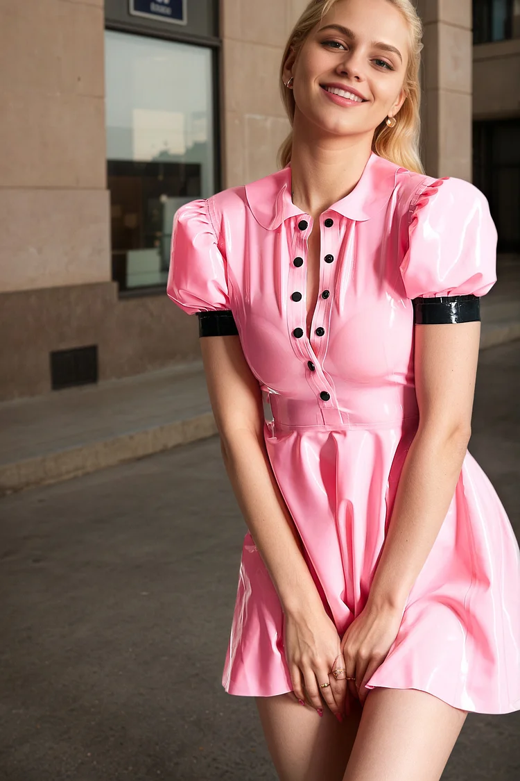 Women Latex Dresses Adorable Bubblegum Pink Maid Dress