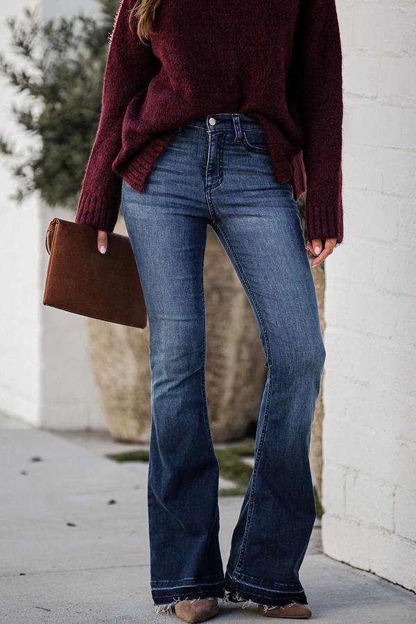 Womens Unusual Solid Color Flared Jeans-Allyzone-Allyzone