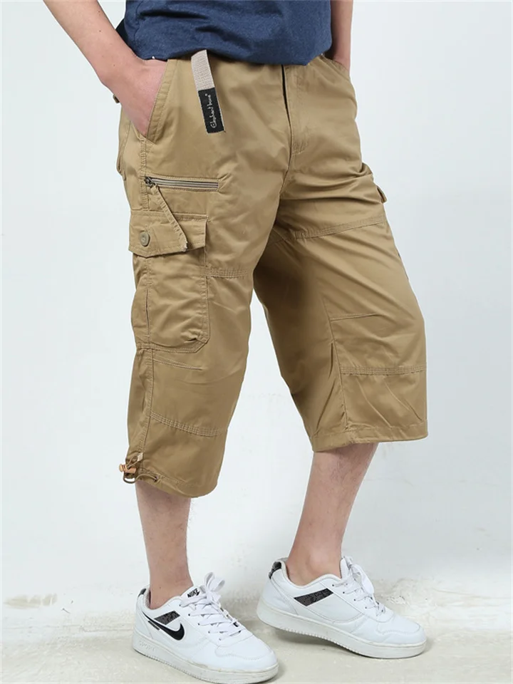 Men's Cargo Shorts Capri Shorts Capri Pants Hiking Shorts Elastic Waist Multi Pocket with Belt Plain Comfort Breathable Calf-Length Daily Sports Streetwear Cotton Cotton Blend Stylish Casual / Sporty