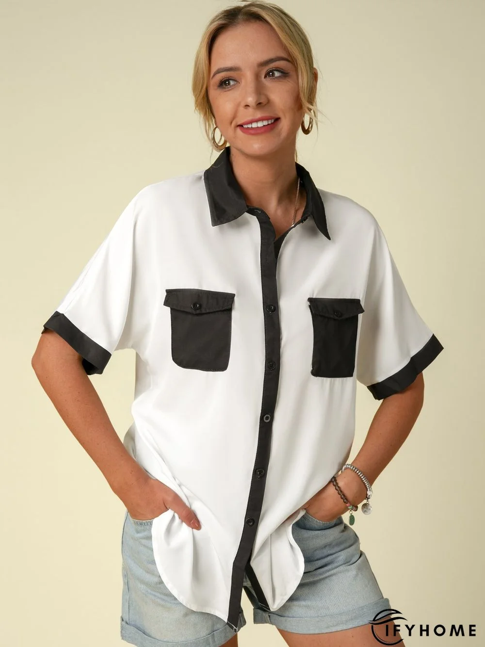 Casual Shirt Collar Cotton-Blend Blouse | IFYHOME